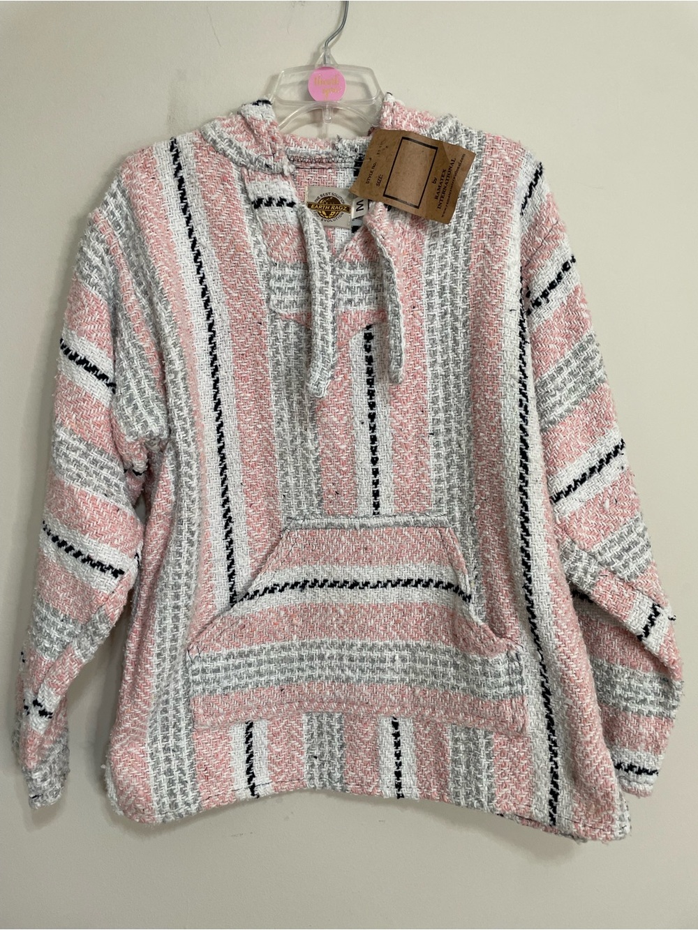 Earth Ragz Cozy Hooded Baja Sweater in Pink & Gray Sz Medium